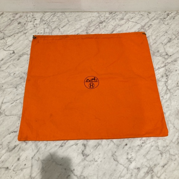 Hermes Classic Orange Large Drawstring Storage Dust Bag Horse Carriage Authentic - Picture 6 of 8